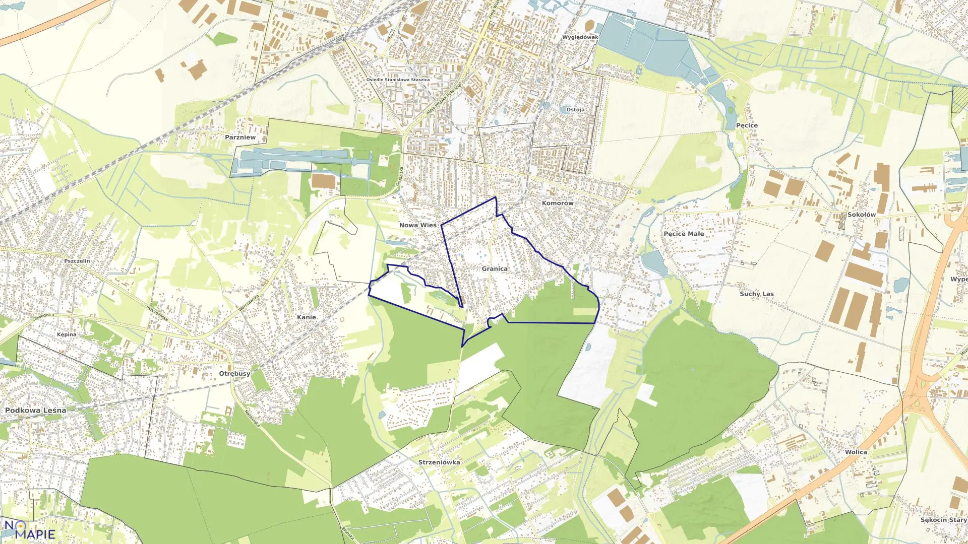 Mapa obrębu GRANICA w gminie Michałowice