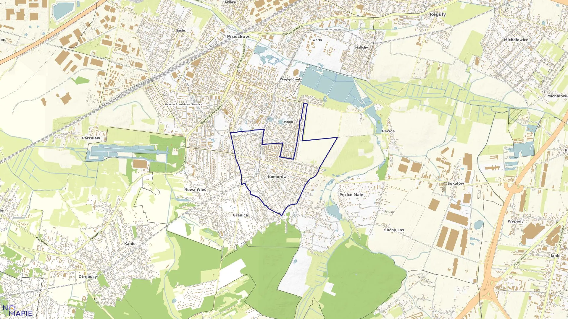 Mapa obrębu KOMORÓW OSIEDLE w gminie Michałowice