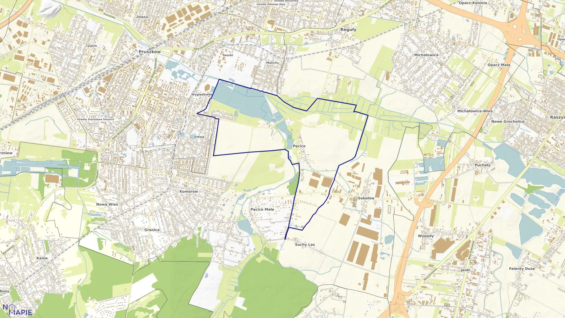 Mapa obrębu PĘCICE w gminie Michałowice