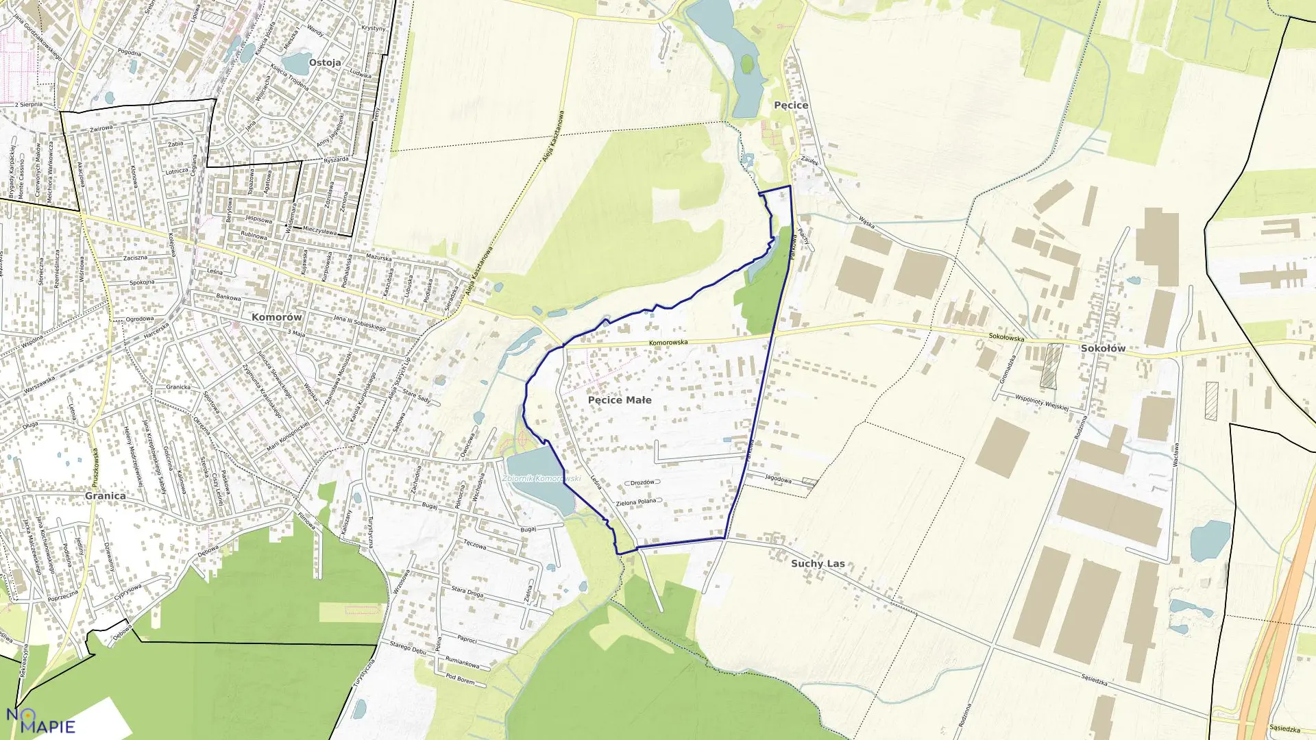 Mapa obrębu PĘCICE MAŁE w gminie Michałowice